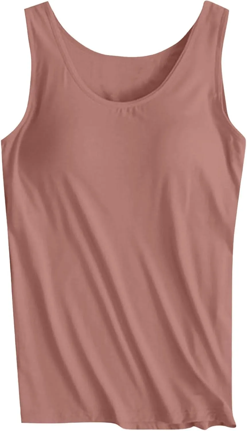 Womens Tank Tops with Built in Bra Plus Size Padded Camisole Shelf Bra Workout Yoga Shirt Casual Cotton Undershirt