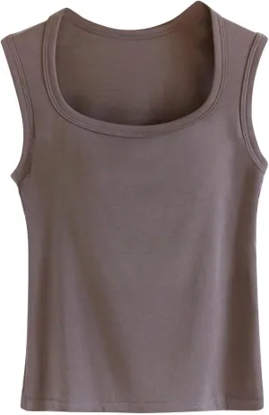 Womens Tank Tops with Built in Bra Summer Casual Basic Modal Padded Yoga Shirts Slim Fit Square Neck Camisoles Tees