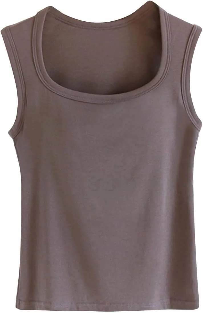 Womens Tank Tops with Built in Bra Summer Casual Basic Modal Padded Yoga Shirts Slim Fit Square Neck Camisoles Tees