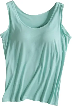 Womens Tank Tops with Built in Bras Padded 2024 Summer Casual Camisole Crewneck Sleeveless Cotton Workout Tanks