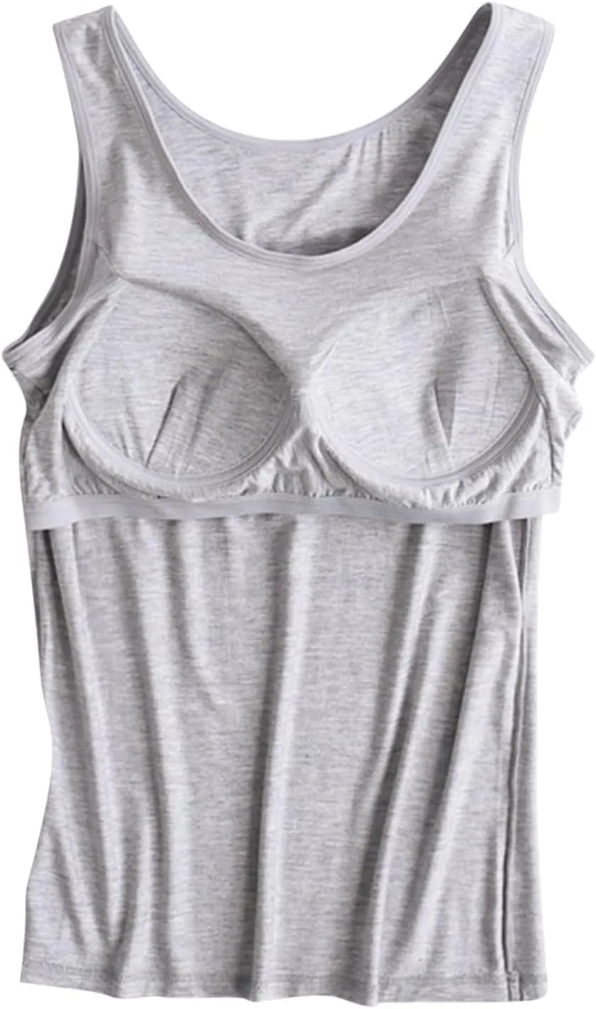 Womens Tank Tops with Built in Bras Padded 2024 Summer Casual Camisole Crewneck Sleeveless Cotton Workout Tanks