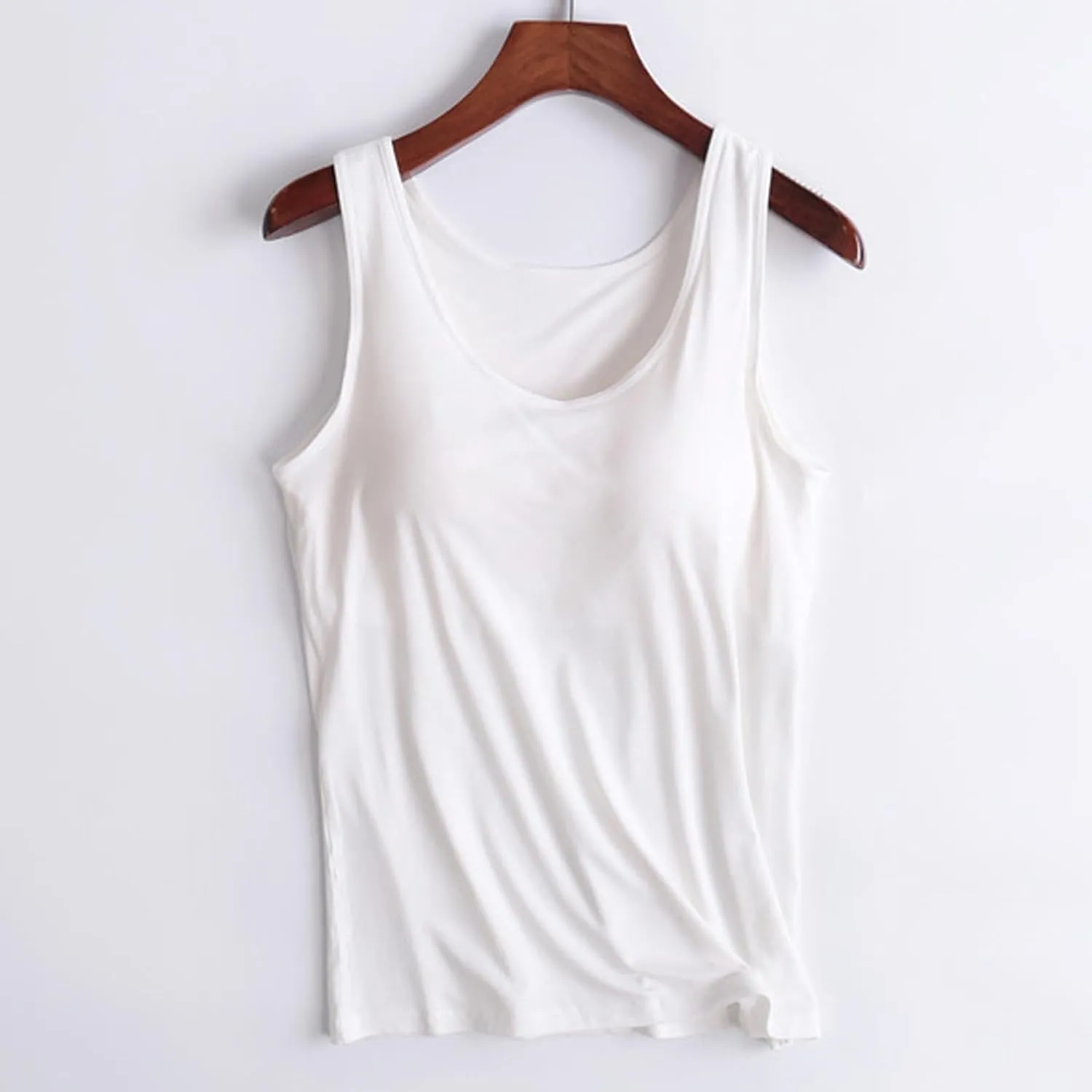 Womens Tank Tops with Built in Bras Soft Sleeveless Tank Tops Solid Scoop Neck Shirts Basic Workout Top Undershirt Tee