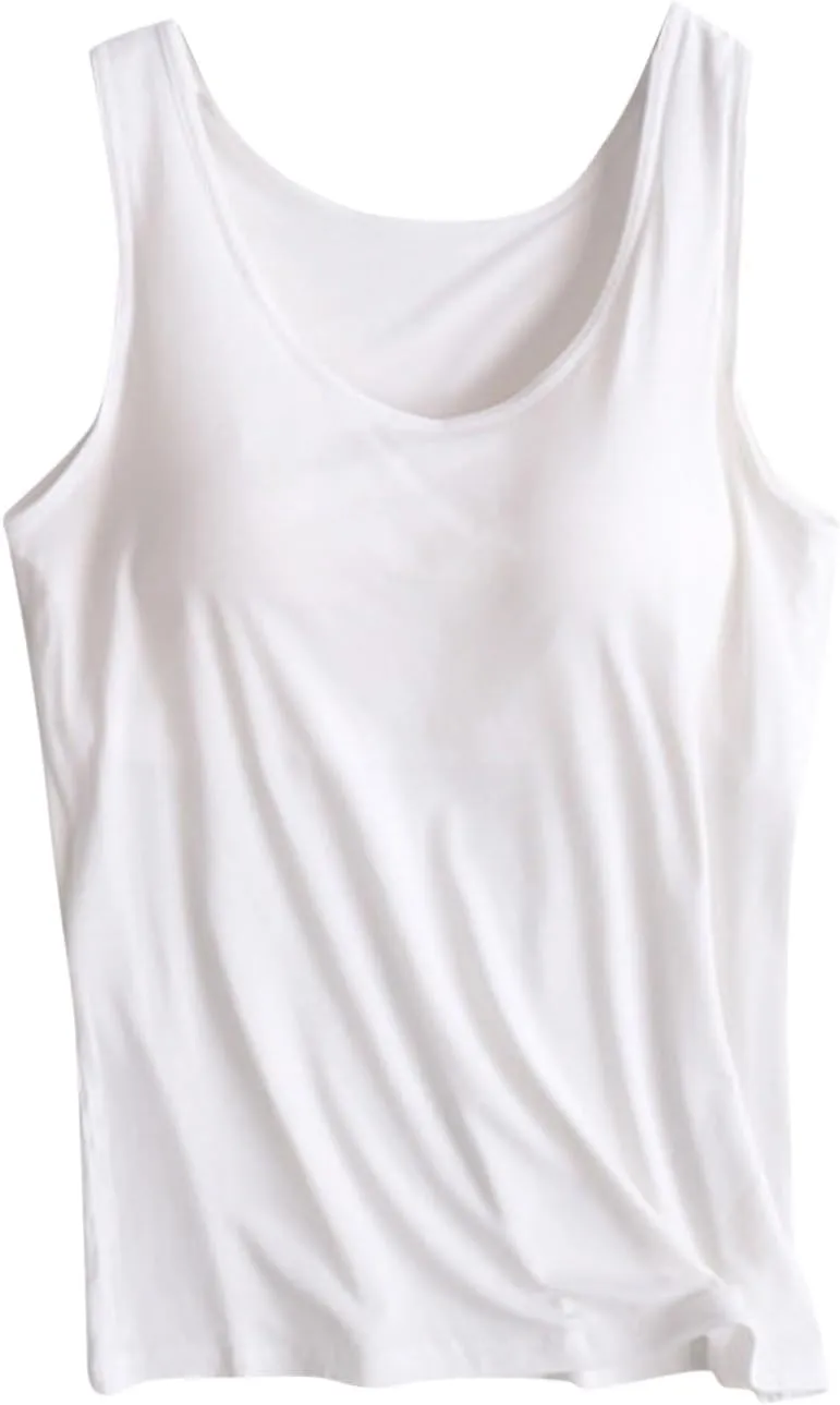 Womens Tank Tops with Built in Bras Soft Sleeveless Tank Tops Solid Scoop Neck Shirts Basic Workout Top Undershirt Tee