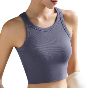 Womens Tank Tops with Bulit Padded Bra Workout Yoga Crop Tops Slim Fit Basic U Neck Active Underwear Ribbed Tanks