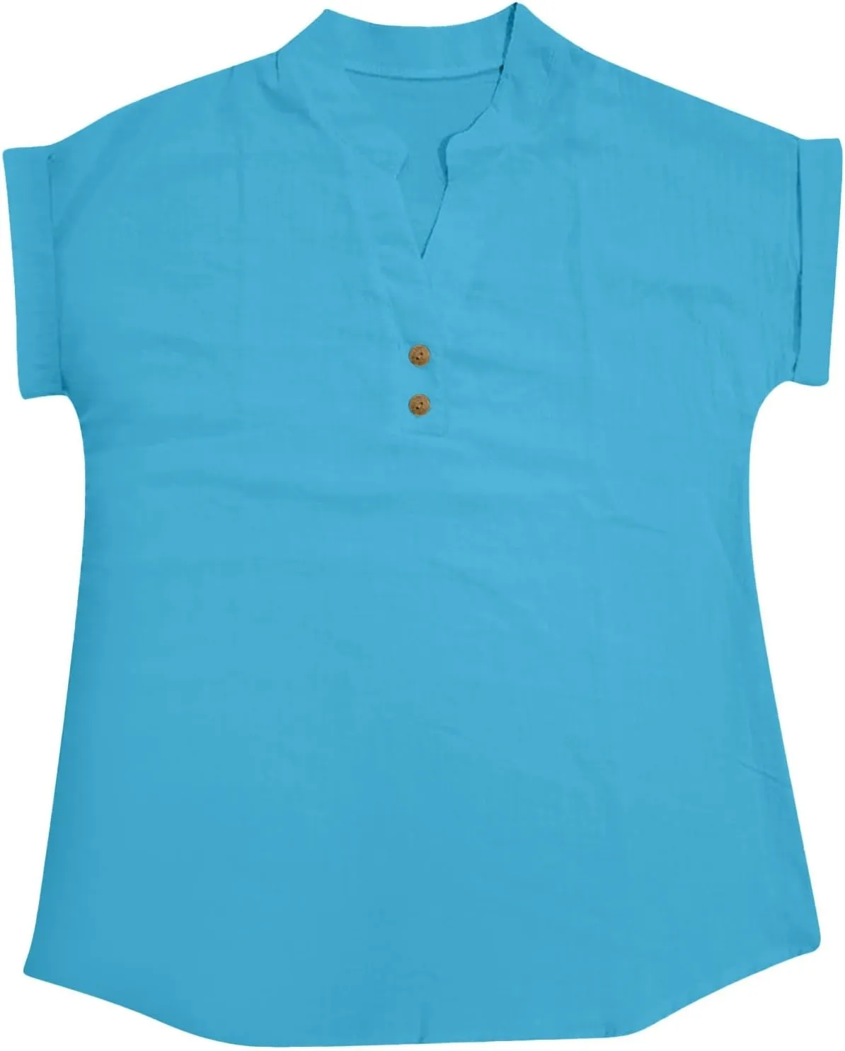 Womens Tops Dressy Casual Short Sleeve Button V Neck Henley T Shirts Solid Color Cotton Linen Summer Blouse Tees