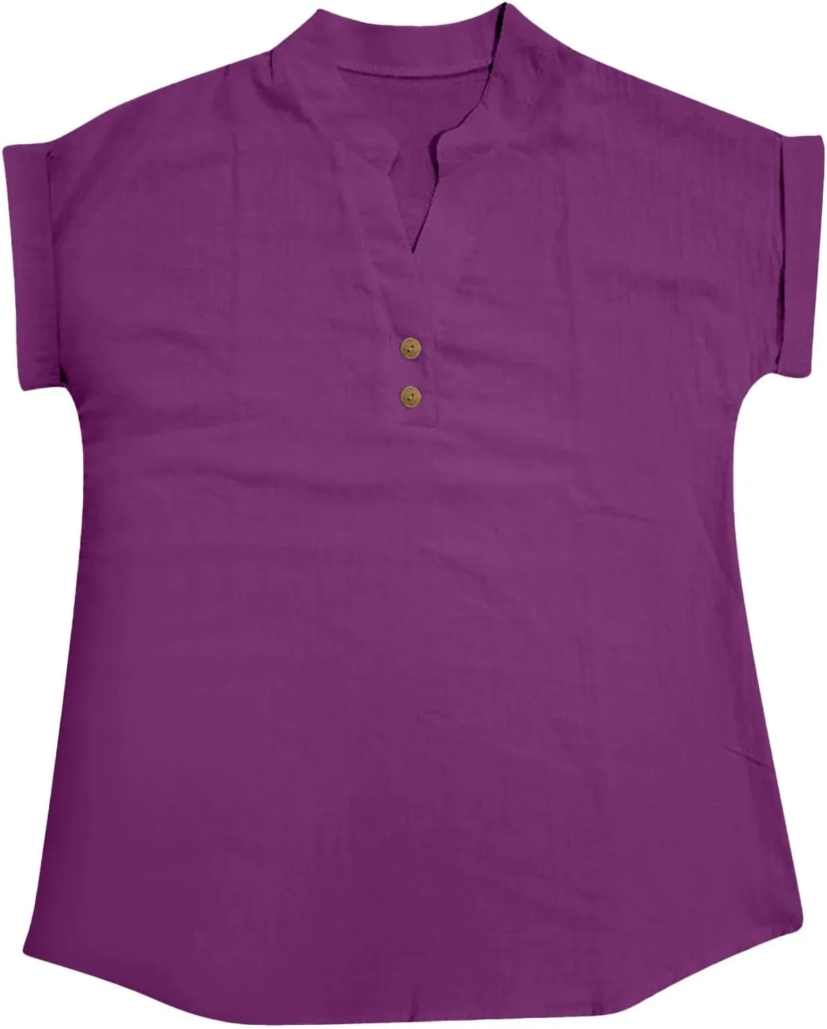 Womens Tops Dressy Casual Short Sleeve Button V Neck Henley T Shirts Solid Color Cotton Linen Summer Blouse Tees