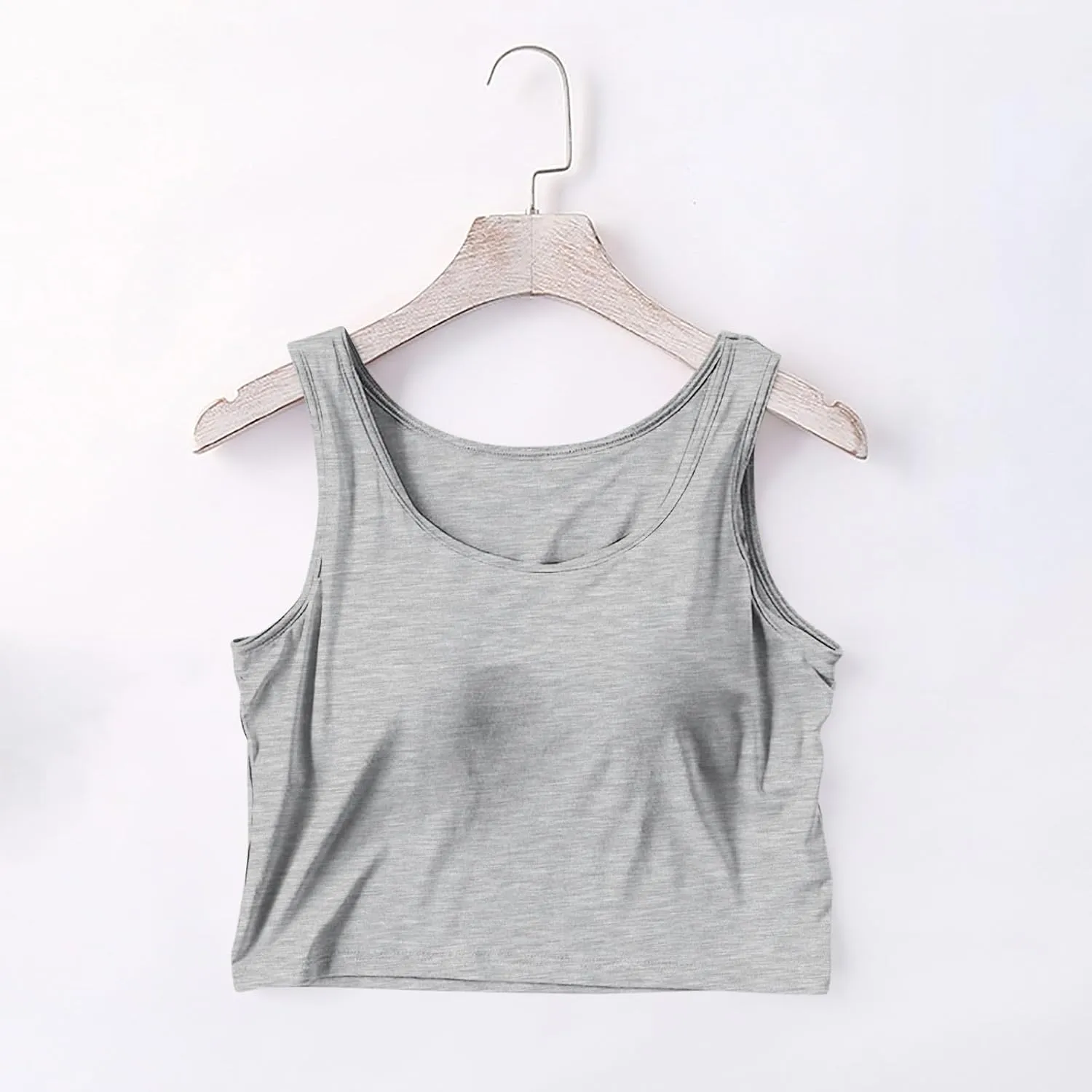 Women's Trendy Solid Color Cropped Tank Top with Built-in Padded Shelf Bra Comfy Versatile Undershirts Yoga Activewear