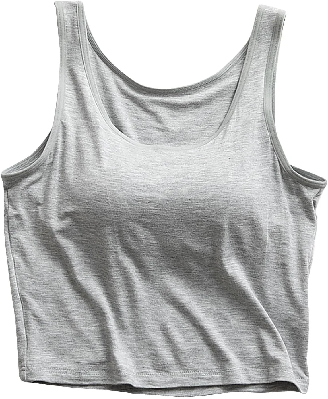 Women's Trendy Solid Color Cropped Tank Top with Built-in Padded Shelf Bra Comfy Versatile Undershirts Yoga Activewear