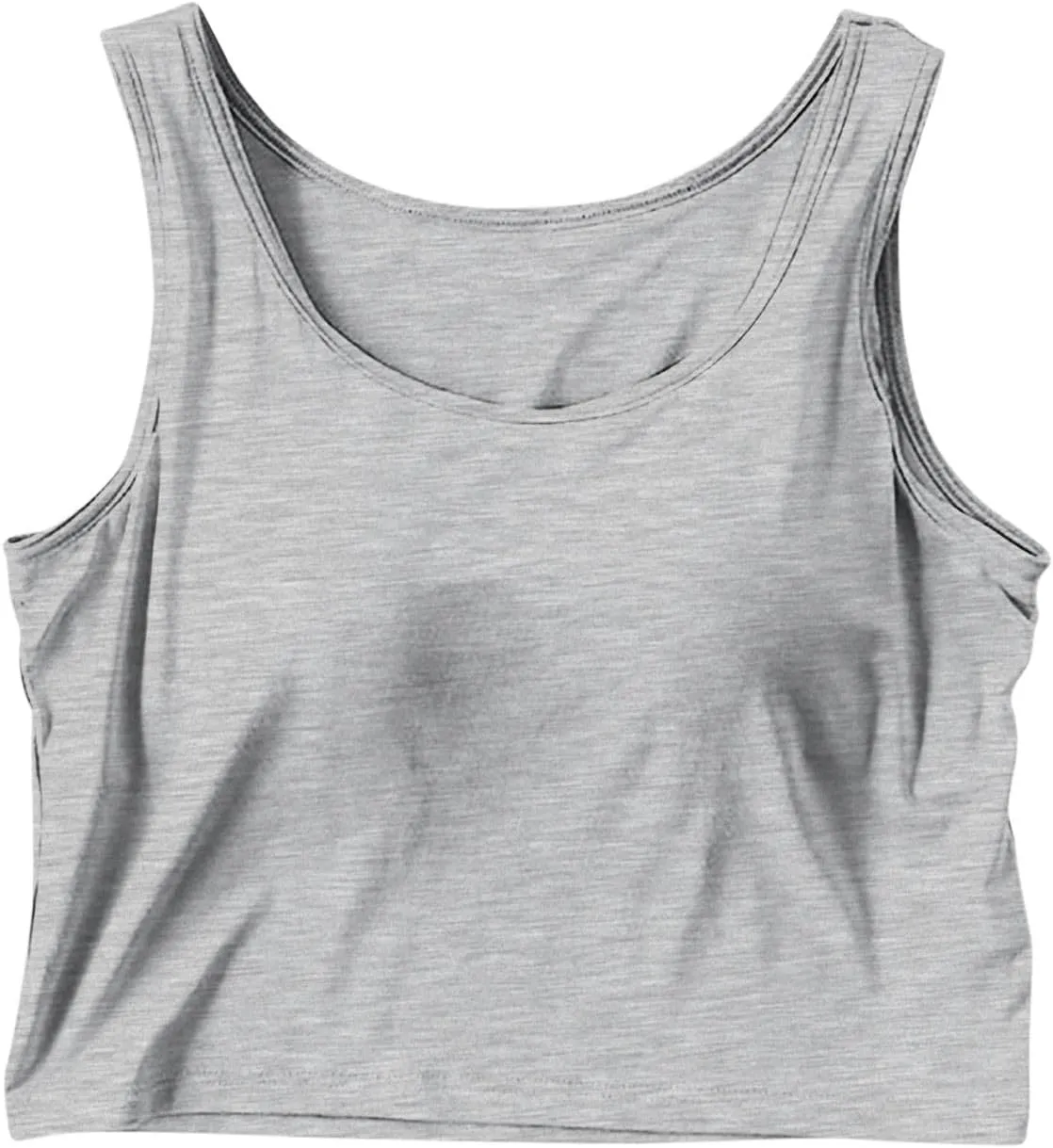 Women's Trendy Solid Color Cropped Tank Top with Built-in Padded Shelf Bra Comfy Versatile Undershirts Yoga Activewear