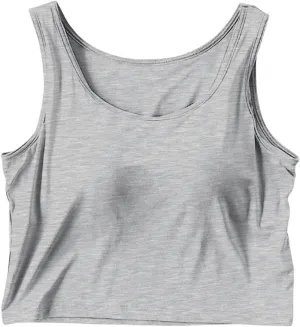Women's Trendy Solid Color Cropped Tank Top with Built-in Padded Shelf Bra Comfy Versatile Undershirts Yoga Activewear