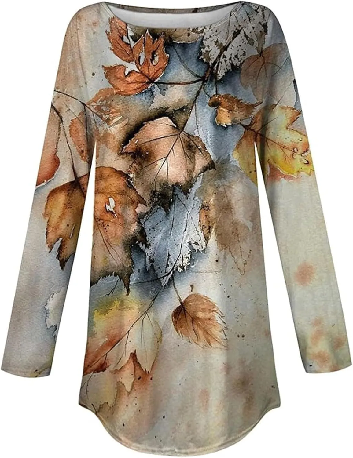 Women's Tunics Tops Casual Loose Fit Flowy Round Neck Fashion Basic Tees Shirts Long Sleeve Pullover Floral Blouse