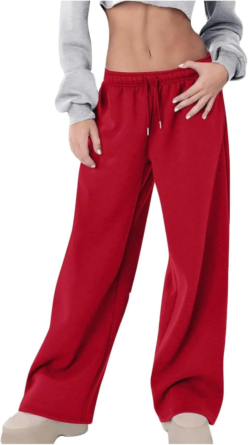 Women's Wide Leg Sweatpants Bow Tie Printed Trousers Baggy Straight Leg Lounge Pants Athletic Joggers with Pockets