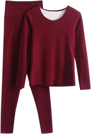 Womens Winter Pajamas Set Thick Warm Fleece Lined Loungewear Set 2 Piece Pullover Shirts and Long Pants Sleepwear