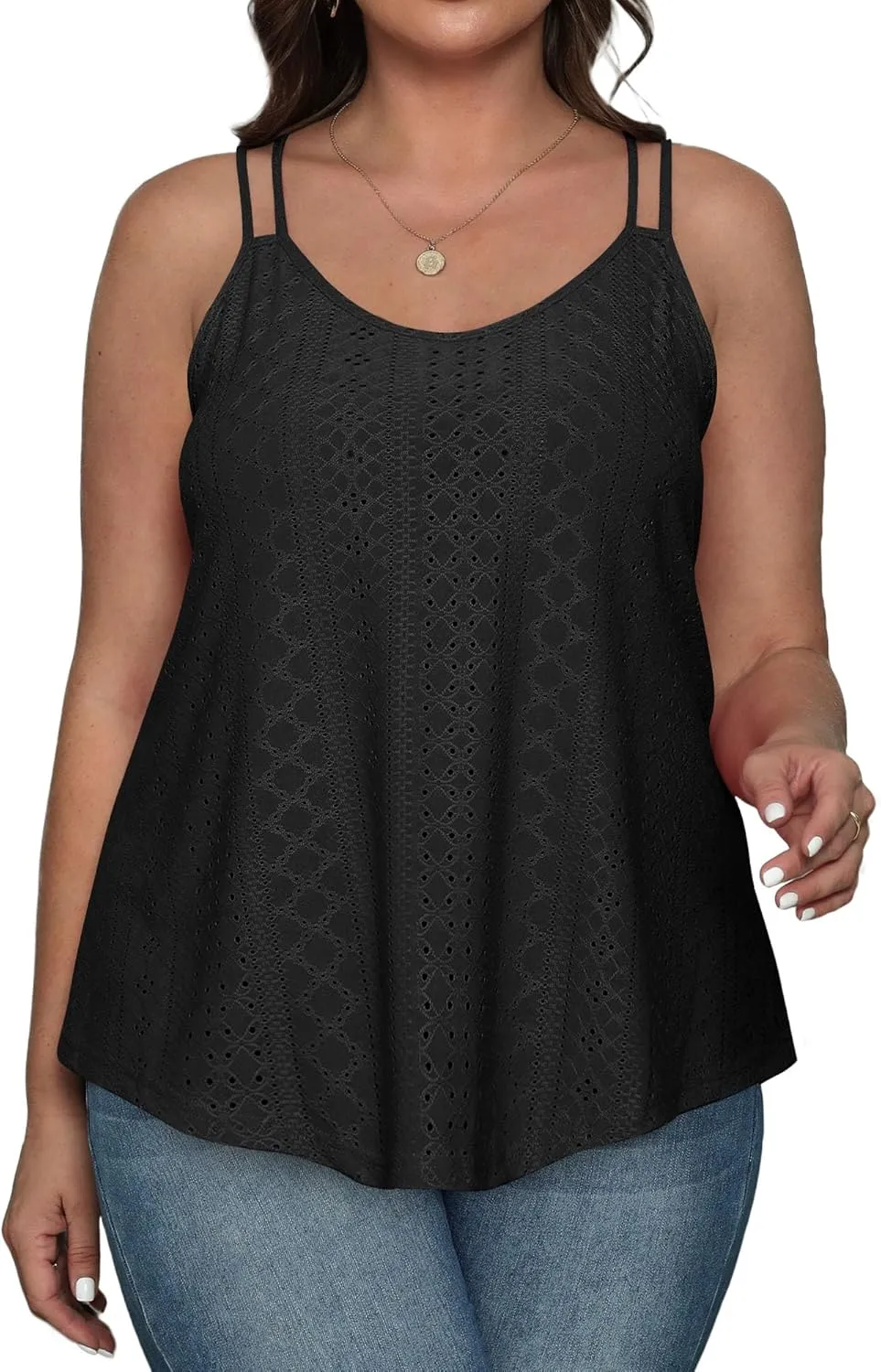 XIEERDUO Womens Tank Tops Spaghetti Strap Camisoles Eyelet Embroidery Scoop Neck Tops