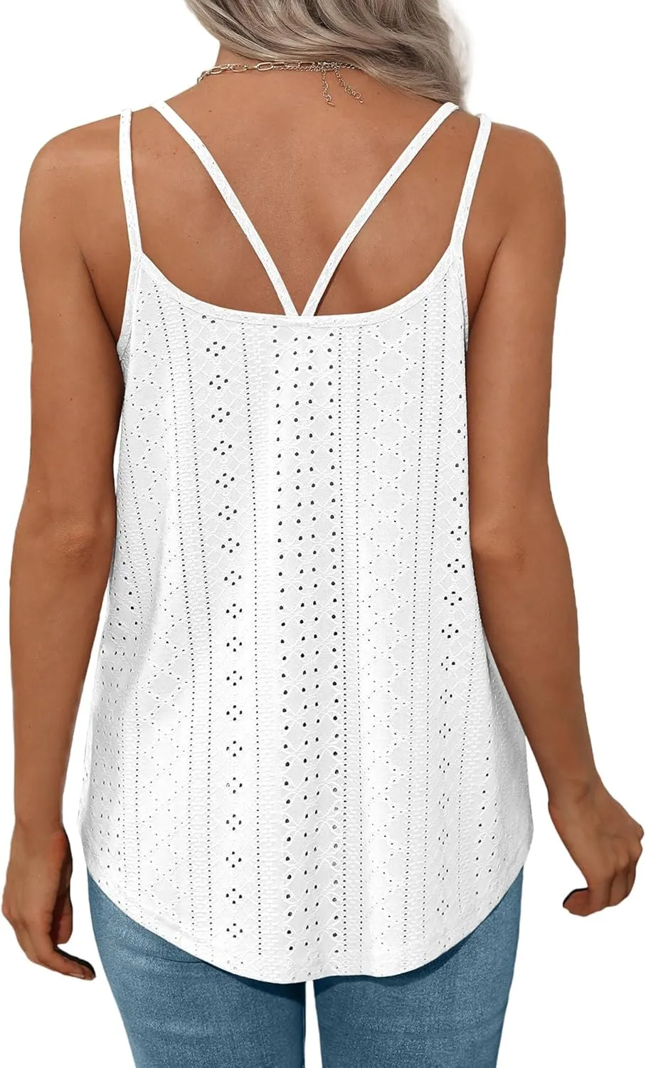 XIEERDUO Womens Tank Tops Spaghetti Strap Camisoles Eyelet Embroidery Scoop Neck Tops