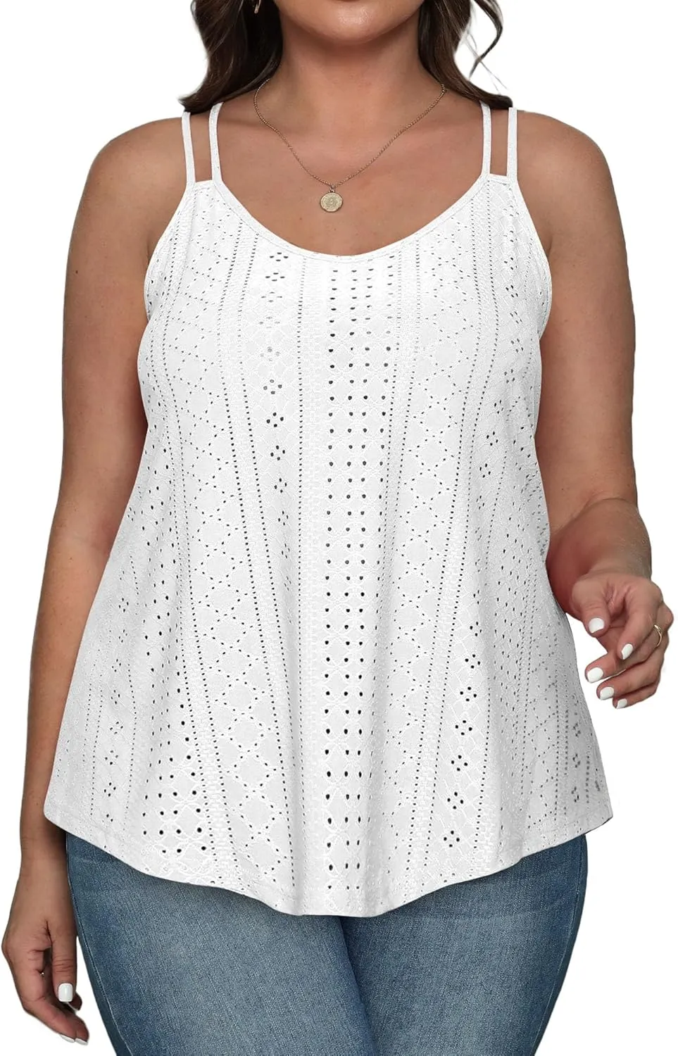 XIEERDUO Womens Tank Tops Spaghetti Strap Camisoles Eyelet Embroidery Scoop Neck Tops