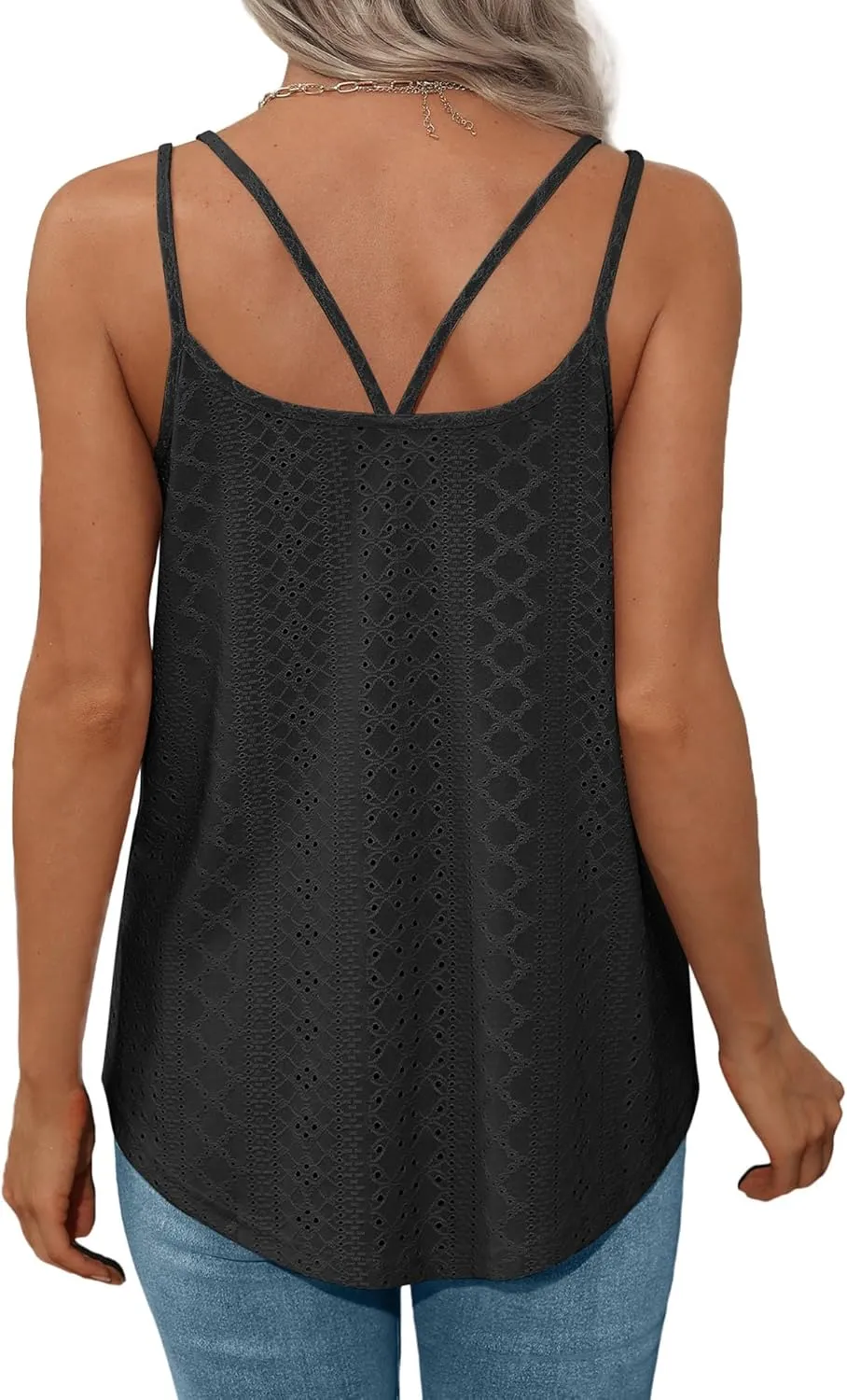 XIEERDUO Womens Tank Tops Spaghetti Strap Camisoles Eyelet Embroidery Scoop Neck Tops