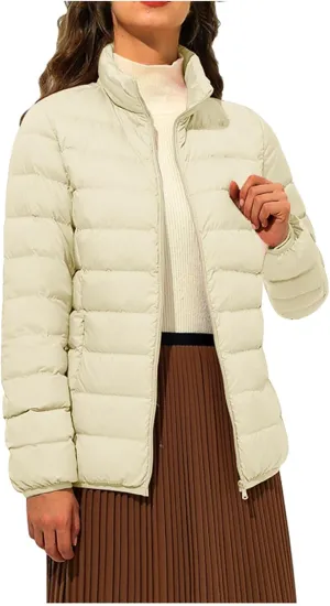 XUNRYAN Winter Jackets Womens Puffer Down Coat Long Sleeve Quilted Lightweight Jacket Casual Warm Outerwear Clothes Pockets