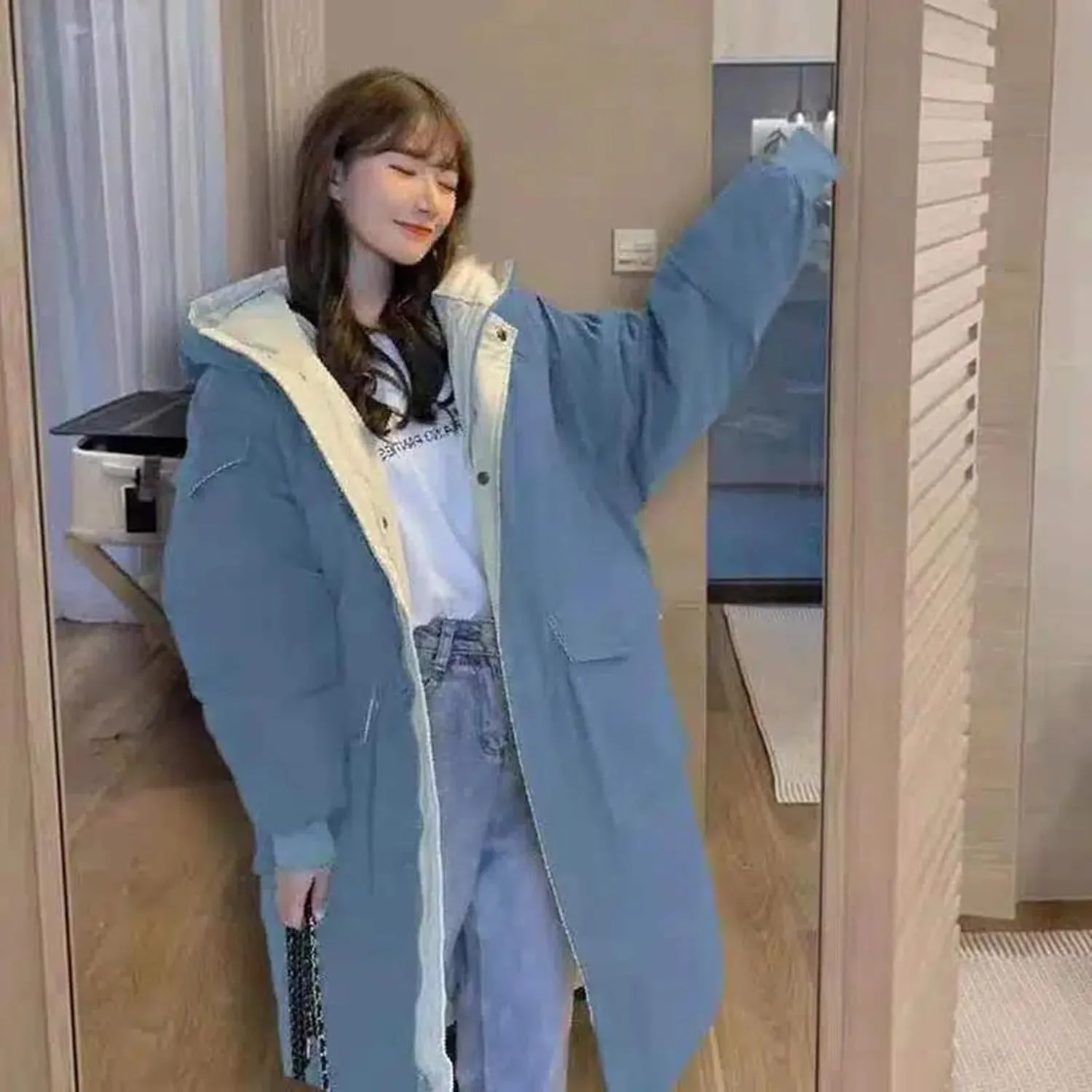 XUNRYAN Womens Winter Warm Down Coat Puffer Jackets Long Hooded Zip Up Jacket Thick Overcoat Anorak Parka Oversized Outerwear