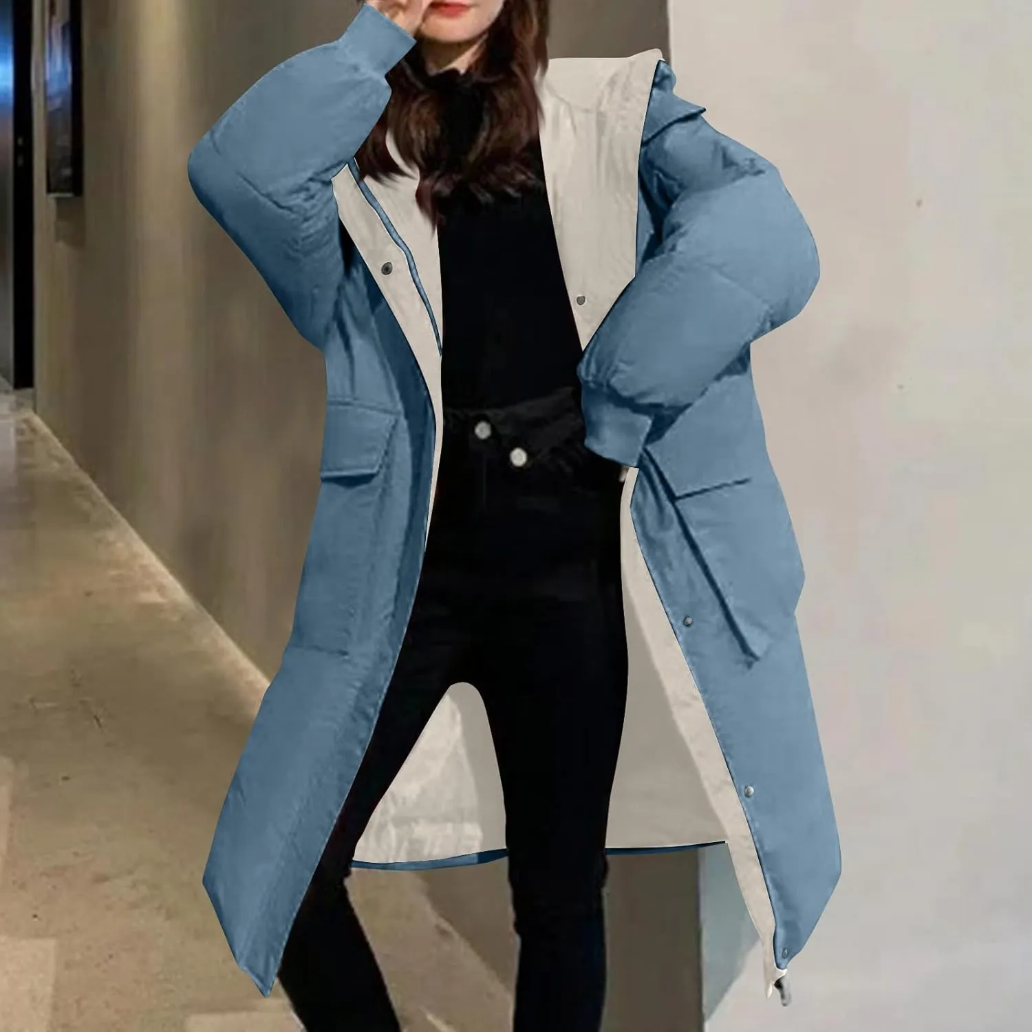 XUNRYAN Womens Winter Warm Down Coat Puffer Jackets Long Hooded Zip Up Jacket Thick Overcoat Anorak Parka Oversized Outerwear