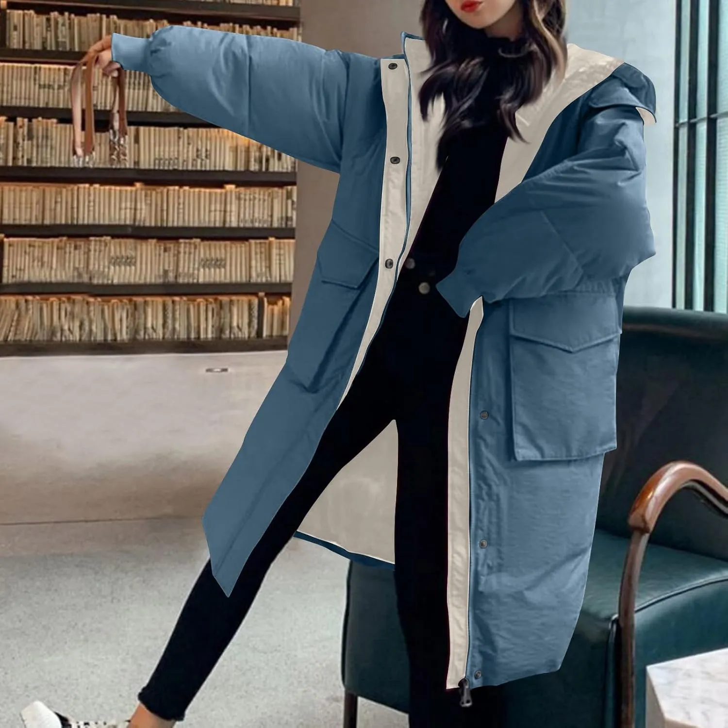 XUNRYAN Womens Winter Warm Down Coat Puffer Jackets Long Hooded Zip Up Jacket Thick Overcoat Anorak Parka Oversized Outerwear