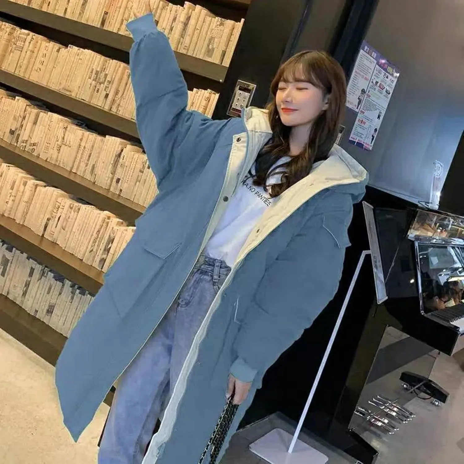 XUNRYAN Womens Winter Warm Down Coat Puffer Jackets Long Hooded Zip Up Jacket Thick Overcoat Anorak Parka Oversized Outerwear