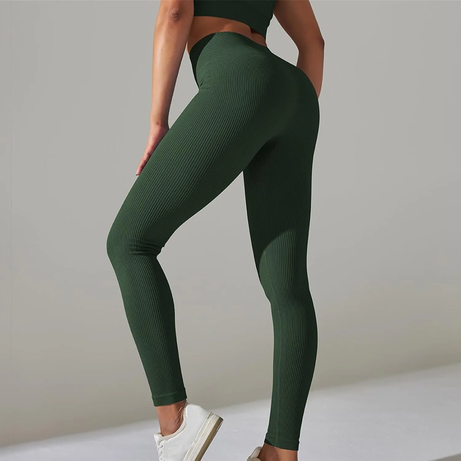 Yoga Leggings for Women High Waist Tummy Control Yoga Pants Ribbed Stretch Workout Leggings Compression Gym Tights
