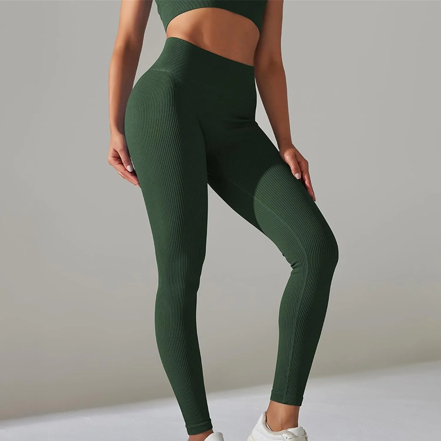 Yoga Leggings for Women High Waist Tummy Control Yoga Pants Ribbed Stretch Workout Leggings Compression Gym Tights