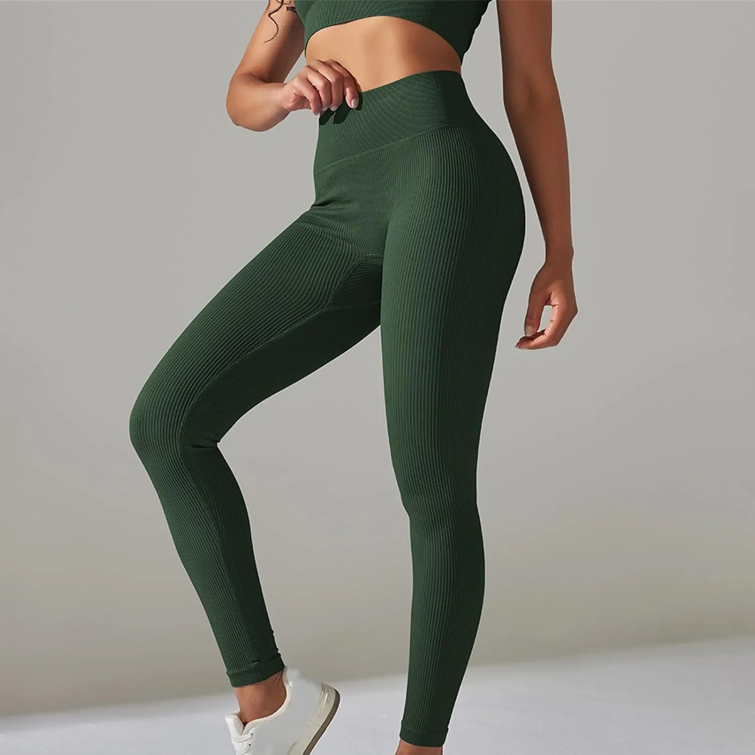 Yoga Leggings for Women High Waist Tummy Control Yoga Pants Ribbed Stretch Workout Leggings Compression Gym Tights