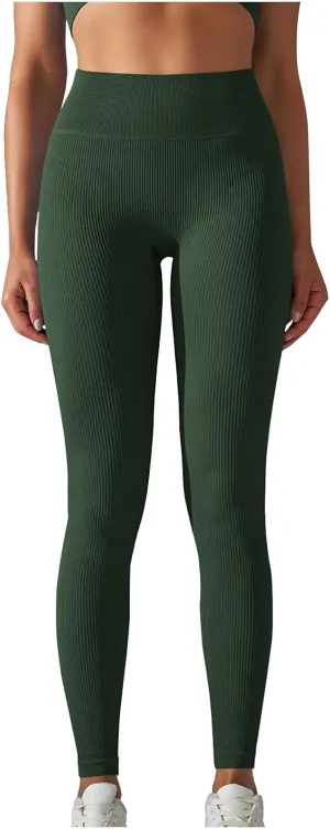 Yoga Leggings for Women High Waist Tummy Control Yoga Pants Ribbed Stretch Workout Leggings Compression Gym Tights