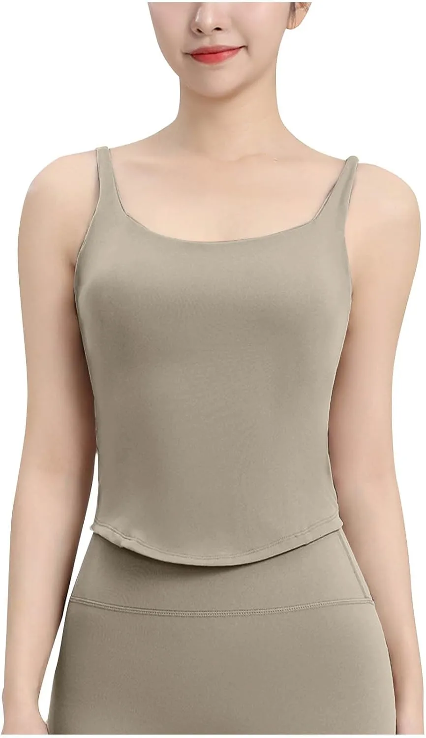 Yoga Tank Tops for Women Spaghetti Strap Tanks Scoop Neck Lightweight Workout Running Athletic Padded Undershirts