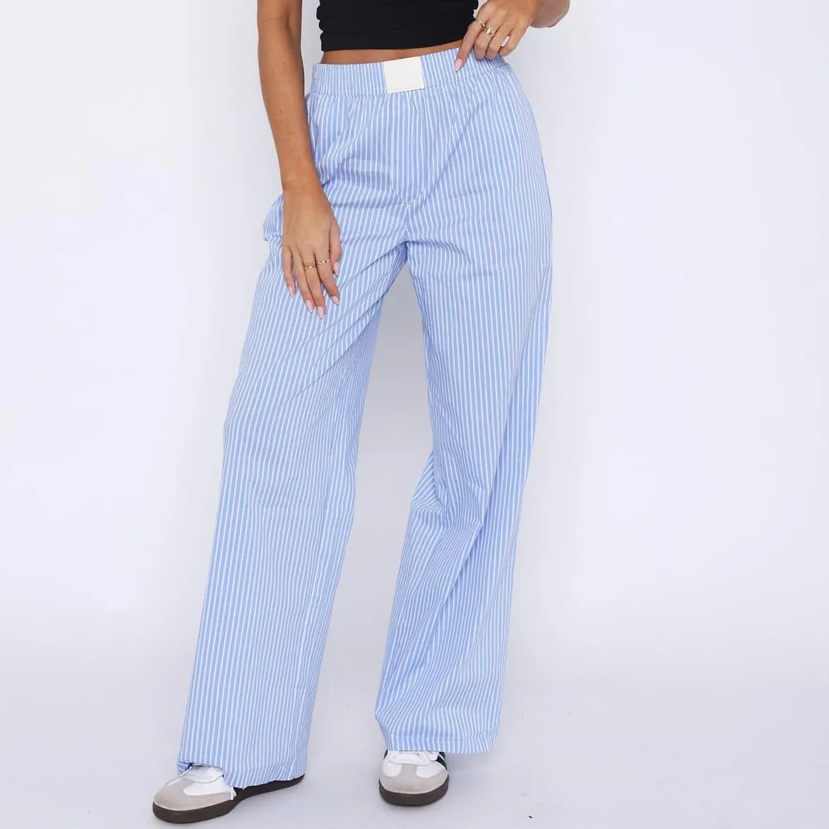 ZOCANIA Womens Pajama Pants Wide Leg Striped Pants Pants Elastic High Waist Y2k Boxers Sleepwear Baggy Lounge Pants Trousers